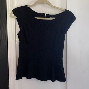 Gently Worn- Express Black Peplum Short Sleeve Shirt Size XS